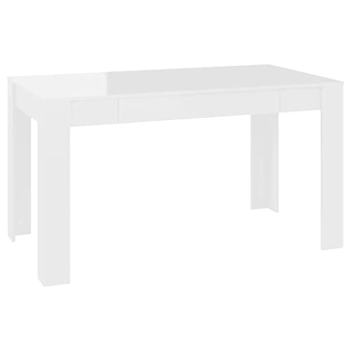 vidaXL Mesa de Comedor Salón Sala de Estar Muebles Mobiliario Soporte Exterior Cocina Duradera Estable de Contrachapada Blanco Brillante 140x74,5x76cm