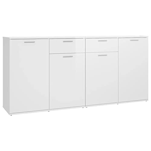 vidaXL Aparador Entrada Acento Pasillo Vestíbulo Recibidor Auxiliar Decoración Hogar Casa Escritorio Mueble Contrachapada Blanco Brillante 160x36x75cm