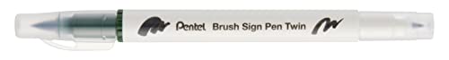 Pentel SESW30C-T115E Brush Sign Pen Twin - Rotulador con dos puntas flexibles, tinta a base de agua, color verde oliva
