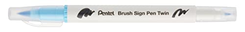 Pentel SESW30C-T136E Brush Sign Pen Twin - Rotulador con dos puntas flexibles, tinta a base de agua, color azul bebé