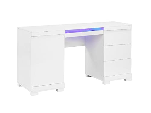 Venta-Unica - Escritorio con 1 Puerta y 3 cajones PLUTON - MDF Lacado Blanco - con Leds