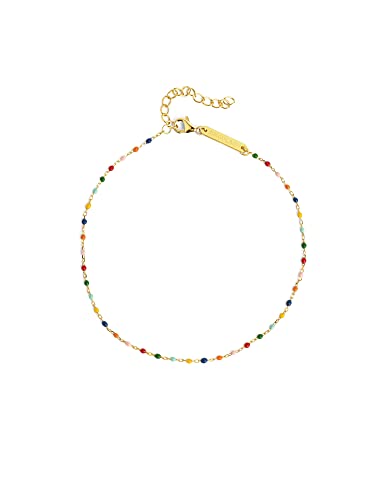 SINGULARU - Tobillera Dots Colors Enamel - Tobillera en Plata de Ley 925 con Acabado Baño de Oro de 18 Kt.y Piedras de Colores - Joyas para Mujer - Varios Acabados