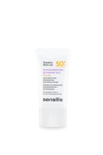 Sensilis - Photocorrection D-PIGMENT SPF 50+, Crema Solar Facial en Textura Mousse, Despigmentante y Difuminadora, Previene el Envejecimiento de la Piel, para Pieles Sensibles Hiperpigmentadas - 40 ml