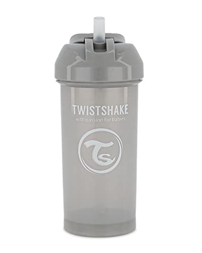 Twistshake Straw Cup Vaso de Aprendizaje para Beber con Antiderrame Boquilla con Silicona Pajita 360 ml, Taza de Entrenamiento para Sorber para Bebé, Sin BPA, 6 + Meses, Gris Pastel