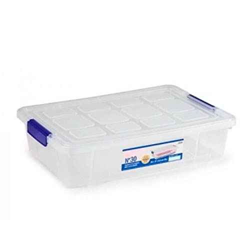 AC - Caja de ordenación de plástico transparente Nº 30. Contenedor para almacenar juguetes, libros, ropa, mantas. Capacidad 5 litros. Dimensiones aprox.: 8,5 x 26 x 40 cm