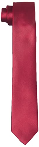Amazon Brand - Hikaro Corbata estrecha para hombre hecha a mano con aspecto de seda de 6 cm - Rojo burdeos