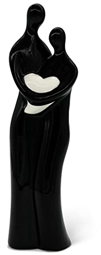 Figura Decorativa de cerámica como símbolo de Amor y Felicidad - Decoración de Pareja en Blanco y Negro de 28 cm de Altura - Escultura Pintada a Mano para decoración