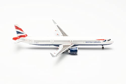 Herpa Miniatura del avión British Airways Airbus A321neo, G-NEOY, Escala 1/200, Modelo prefabricado, maqueta de colleción, modelismo, Avion con Soporte, Figura plástico