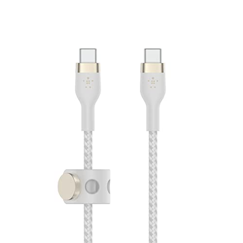 Belkin cable trenzado USB-C a USB-C de 1 m BoostCharge Pro Flex, cable de carga rápida Power Delivery con certificación USB-IF para MacBook Pro, iPad Pro, Galaxy S22 Ultra, Plus y otros, blanco