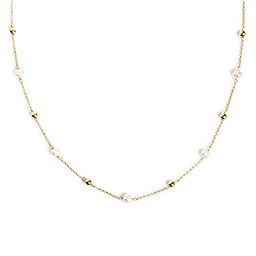SINGULARU - Collar Mini Pearls - Colgante en Plata de Ley con Perlas y Bolitas en Oro - Baño en Oro de 18 Kt - Cadena de 40 cm + 3 cm Alargador - Joyas para Mujer