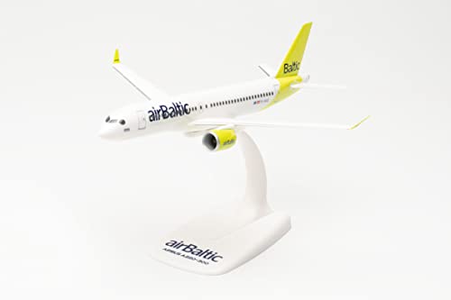 Herpa Airbus A220-300 AirBaltic - Modelo de avión a escala 1:200 - Snap-Fit, modelo de avión para coleccionistas y aficionados, decoración en miniatura, modelo con base de plástico