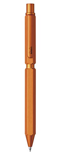 RHODIA 9340C – 3 en 1 scRipt Multipen – 2 bolígrafos de 0,5 mm negro y rojo + 1 portaminas de grafito de 0,5 mm – Cuerpo hexagonal de aluminio cepillado naranja – Recargable – Goma bajo el empujador