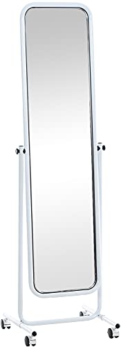 CLP Espejo de pie Medusa rectangular con ruedas, sencillo espejo para guardarropa, espejo inclinable, color: blanco