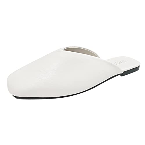 Mujer verano moda plana de gran tamaño cuadrado cómodo sólido suave antideslizante al aire libre desgaste zapatillas sandalias tienda online zapatos mujer, Blanco, 41 EU Weit