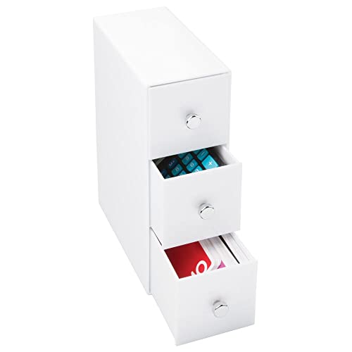 mDesign Organizador con cajones – Color: blanco – Ideal organizador para bolígrafos de escritorio con tres cajones – Práctico accesorio para conseguir el orden en el escritorio de una vez