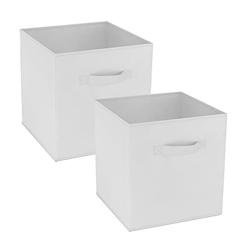 GREATOYAR Juego de 2 Cajas de Almacenamiento, Cajas de Almacenamiento de Tela, Cubos de Almacenamiento Plegables, Cajas de Juguetes Plegables, Cajas de Organización, 31x31x31cm, Blanco, 2 Unidades