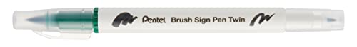 Pentel SESW30C-T104E Brush Sign Pen Twin - Rotulador con dos puntas flexibles, tinta a base de agua, color verde