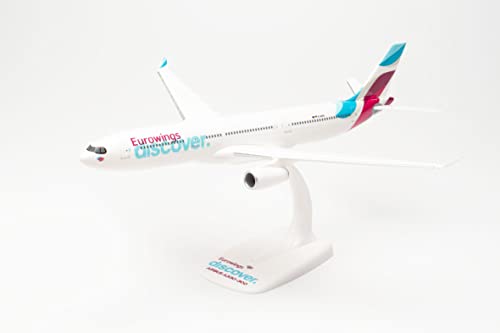 Herpa Modelo de avión Airbus A330-300 Eurowings Discover, Escala 1:200 - Snap-Fit, Modelo de avión, modelismo, Modelo enchufable, avión con Soporte de plástico