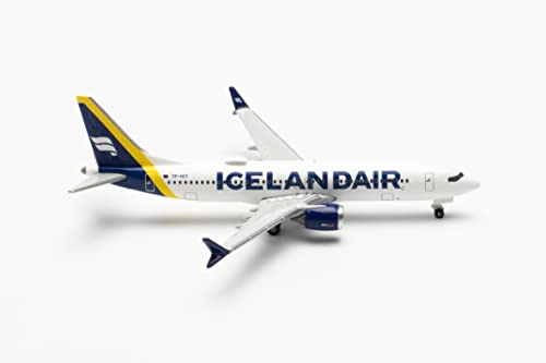 Herpa Modelo de avión Boeing 737 MAX 8, Icelandair TF-Icy Escala 1:500 - Modelo de avión para Diorama, modelismo, Pieza de coleccionista, avión sin Soporte de Metal