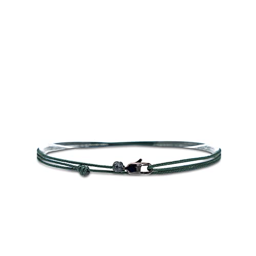 Pulsera Fina para Hombres y Mujeres con Cierre de Mosquetón Hecha a Mano - Joyería Marítima para Surfistas - Pulsera de Tela Minimalista - 100% Impermeable y Ajustable (Esmeralda Verde Negro)