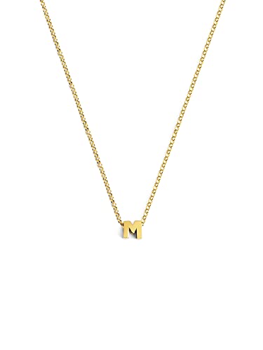 SINGULARU - Collar Personalizado Single Letter - Colgante en Plata de Ley 925 con Acabado Baño de Oro de 18 Kt. - Cadena de Talla Unica - Joyas para Mujer - Letra M
