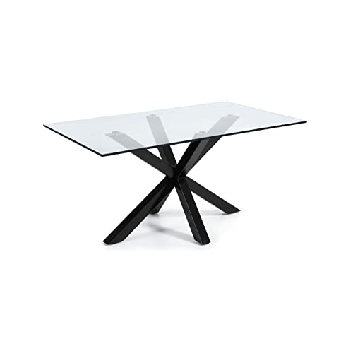 Kave Home - Mesa de Comedor Argo Rectangular 180 x 100 cm de Cristal y Patas de Acero en Negro