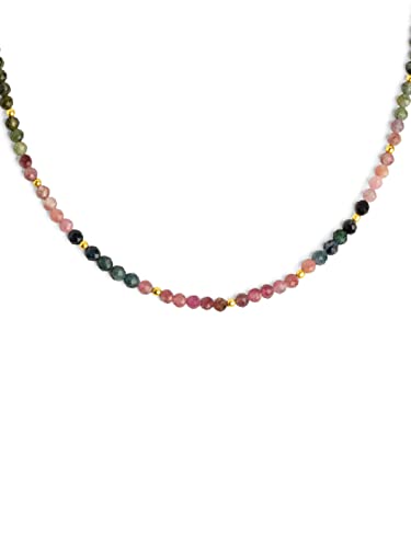 SINGULARU - Collar Altea Dots Tourmaline Syra - Colgante en Latón con Piedras Naturales y Bolitas en Oro - Baño en Oro de 18 Kt - Cadena de 35 cm + Alargador - Joyas para Mujer