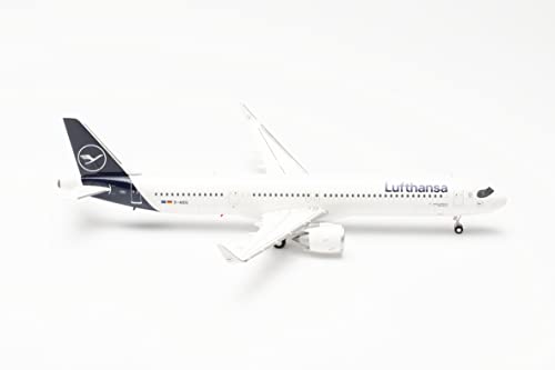 Herpa Modelo de avión Airbus A321neo Lufthansa D-AIEG Naumburg A6-EOT Escala 1:200 - Modelo de avión, modelismo, Pieza de coleccionista, avión con Soporte de Metal