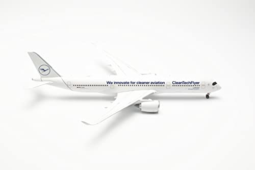 Herpa Miniatura del avión Lufthansa Airbus A350-900 CleanTechFlyer, D-AIVD, Escala 1/200, Modelo prefabricado, maqueta de colleción, modelismo, Avion con Soporte, Figura plástico