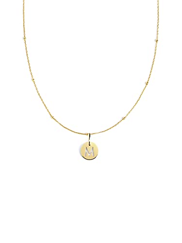 SINGULARU - Collar Mini Medallion - Colgante con Medallón en Plata de Ley 925 con Acabado Baño de Oro de 18 Kt. - Cadena de Talla Unica - Joyas para Mujer - Letra M