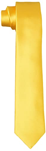 Amazon Brand - Hikaro Corbata estrecha para hombre hecha a mano con aspecto de seda de 6 cm - Ocre amarillo