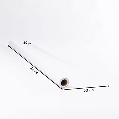 Papel para calcar patrones de costura, bobina de papel celulosa blanco de 92 cm, ideal para patrones, manualidades, pintar, envolver y embalaje. Papel trasparente y muy resistente. (15mts)