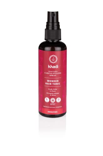 khadi WONDER HAIR TONIC, Tónico capilar ayurvédico para favorecer el crecimiento del cabello, el volumen y la salud del cuero cabelludo, 100% herbal y vegano, Cosmética Natural Certificada, 100ml