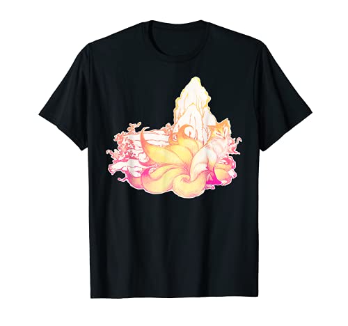 Nine-Tailed Fox tradicional estilo de pintura japonesa rosa caliente Camiseta