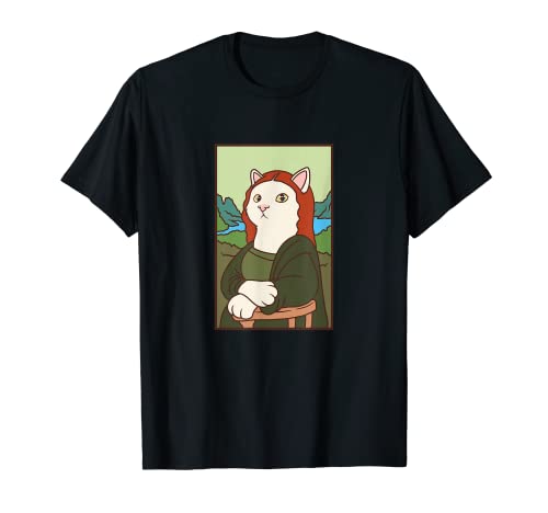 Mona Lisa Gato Kitty Parodia Leonardo da Vinci Pintura Arte Camiseta