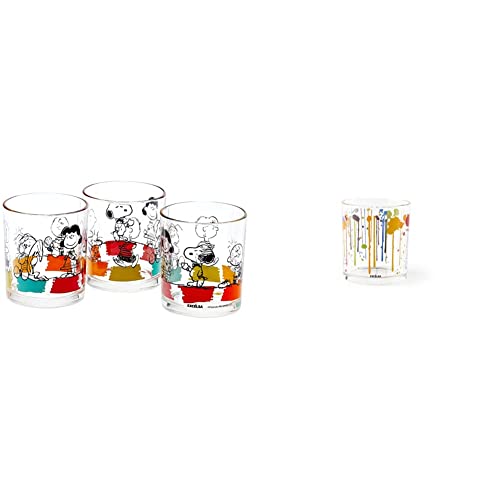 Excelsa Peanuts - Juego de 3 Vasos de 25 cl, de Cristal Transparente, 8 x 8 x 9 cm & Dripping - Juego de 3 vasos de agua, cristal