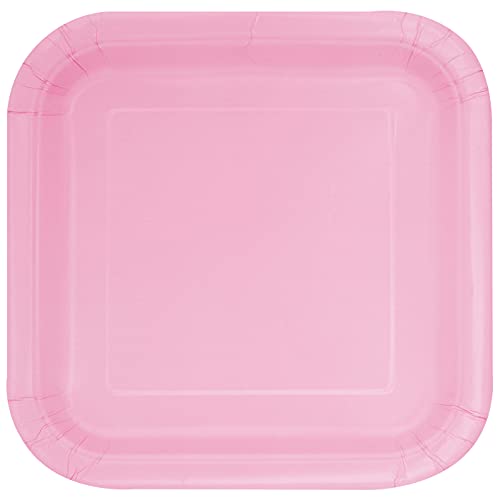 Unique- Platos Cuadrados de Papel Ecológicos-23 cm Rosa Claro-Paquete de 14, Color light pink (30881EU)