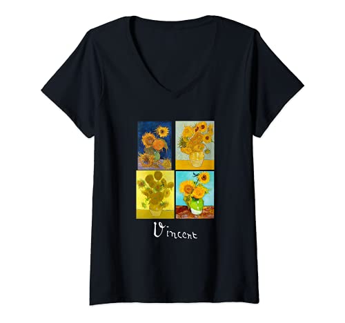 Mujer Cuadros de arte famosos de Van Gogh Girasoles Camiseta Cuello V