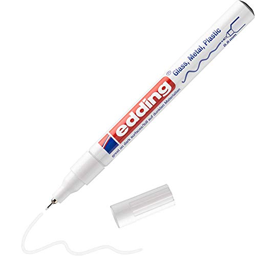 edding 780 marcador de tinta opaca brillante - blanco - 1 rotulador - punta extrafina 0,8 mm - rotulador brillante efecto lacado para vidrio, piedras, madera, plástico, papel - color permanente