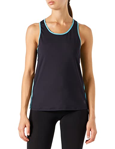 AURIQUE Camiseta Deportiva sin Mangas Expulsión de Humedad Mujer, Negro/Azul Turquesa Claro, 38