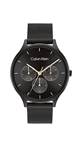 Calvin Klein Reloj Analógico de Cuarzo multifunción para mujer con correa de malla de acero inoxidable Negro - 25200105