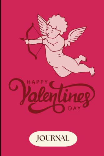 100 Page Lined Journal - Valentine’s Day Pink Cupid on Scarlet Red Notebook