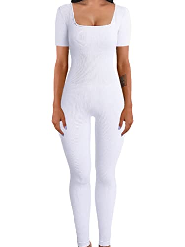 Nyeemya Mujer Body Ajustado Manga Larga Mono de Cuello Alto Maillot Gimnasia Rítmica Leotardo de Patinaje Artistica Jumpsuit Bodysuit Deportivo Yoga Blanco C M