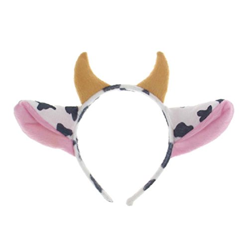 Toyvian Orejas de animales - Diadema con orejas de vaca lindas con cuerno, aro de pelo de dibujos animados para niños