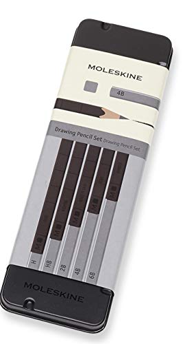 Moleskine Graphite Drawing Pencil Set (5 Graded Pencils), Black, Grey