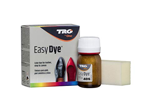 TRG The One - Tinte para Calzado y Complementos de Piel | Tintura para zapatos de Piel, Lona y Piel Sintética con Esponja aplicadora | Easy dye #406 Oro viejo, 25ml