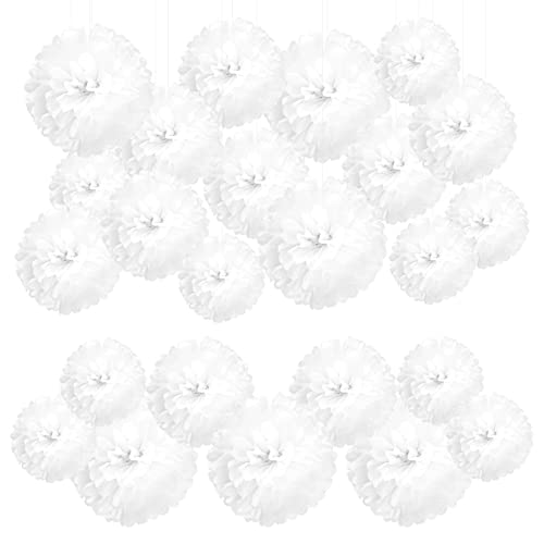 LIHAO 24PCS Pompones de Papel Colgantes Pompon Decoracion Fiesta Flores de Papel Romántico para Boda cumpleaños Comunión Bautismo Nacimiento Navidad