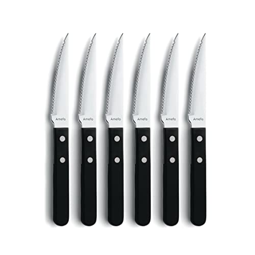 Amefa Juego de 6 cuchillos de carne (acero inoxidable 18/0), color negro