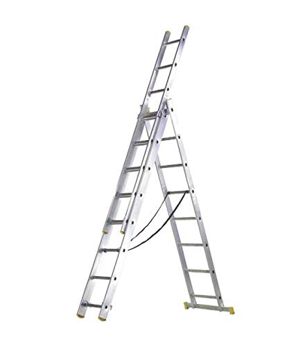 WOLFPACK LINEA PROFESIONAL 23020007 Escalera Aluminio 3 Tramos 9 Peldaños.Plegable, Telescópica, Antideslizante, Resistente, 50 W, No Color