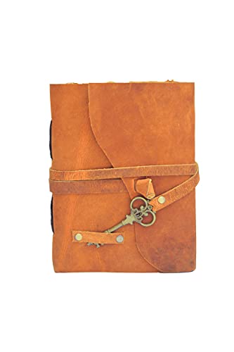 OVERDOSE Deckle Orange with Key Leather Journals - Antiguo Hecho A Mano Deckle Edge Vintage Paper Leather Bound Journal | Sketchbook - Diario De Dibujo - 5